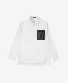 Рубашка свободной формы с контрастным карманом белая Gulliver