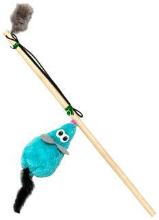 Игрушка для кошек GoSi мышь-полевка с ушами, с хвостом из натуральной норки, голубая