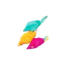 Игрушка для кошек Котенок Мышь меховая с пером, цветная, 8 см, 6 шт