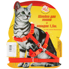 Шлейка Зооник стропа оранжевая на блистере + поводок 15 м для кошек