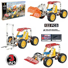 Конструктор металлический Playsmart 3в1 Строительная техника, 122 дет. 110619