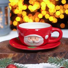 Чайная пара Доляна «Дедушка Мороз», чашка 225 мл, блюдце