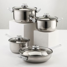 Набор Доляна Марбл: ковш 1,5 л, 2 кастрюли 2/3 л, сковорода d=24 см, 4 крышки No Brand