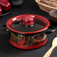 Кастрюля, 2 л, пластмассовая ручка, цвет красно-чёрный с тонированием МИКС Сибирские Товары