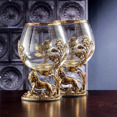 Набор подарочных бокалов для коньяка лев Luxury в шкатулке из массива дерева Город Подарков