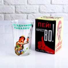 Стакан граненый в подарочной упаковке "За удачную рыбалку!" 250 мл No Brand