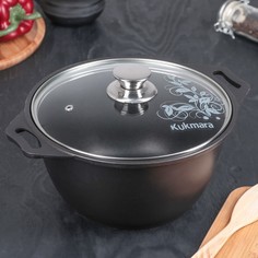 Кастрюля Традиция, 3 л, 22×12,5 см, стеклянная крышка, антипригарное покрытие, цвет чёрный Kukmara
