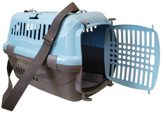 Переноска для животных Zooexpress Турне M с пластиковой дверцей, 48*32*32 см, голубая