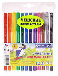 Фломастеры смываемые Centropen Washable 7790/12, 1.0 мм, 12 цветов, в блистере Centropen