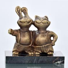 Бронзовая статуэтка «Кролик и кот» No Brand