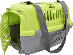 Переноска для животных Zooexpress Турне M с пластиковой дверцей, 48*32*32 см, зеленая