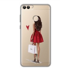 Полупрозрачный дизайнерский силиконовый чехол для Huawei P Smart Девушка в платье 100gadgets