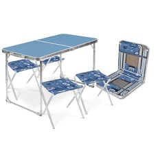 Туристический стол со стульями Nika ССТ-К3 голубой/джинс
