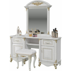 Стол туалетный Мэри Да Винчи СД-04 с зеркалом СД-06, пуф СД-07, цвет патина белый Meri