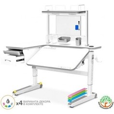 Парта трансоформер Mealux Woodville Multicolor Energy с полкой, столешница белая, накладки на ножках серые (BD-850 WG/MC Energy+BD P-17 W)