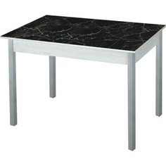 Стол обеденный Катрин Альфа с фотопечатью, бетон белый, черный мрамор, опора квадро серебристый металлик Katrin