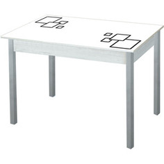 Стол обеденный Катрин Альфа с фотопечатью, бетон белый, квадраты на белом, опора квадро серебристый металлик Katrin
