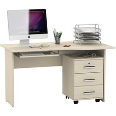 Стол письменный Мебельный двор С-МД-1-04ПТ дуб, с панелью под клавиатуру С-МД-4-03 дуб, тумба С-МД-3-02 дуб