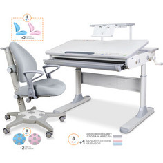 Комплект Mealux Edmonton Multicolor с полкой S-50 + ErgoKids Jasper Multicolor (Y-105 G) стол+кресло столешница белая/накладки на ножках серые