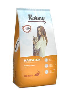 Сухой корм для кошек Karmy Hair & skin, для кожи и шерсти, лосось, 10кг