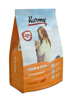 Сухой корм для кошек Karmy Hair & skin, для кожи и шерсти, лосось, 0,4кг