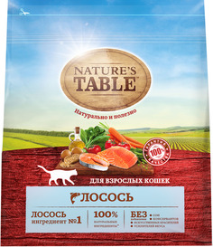 Сухой корм для взрослых кошек Natures Table , лосось, 1.1кг