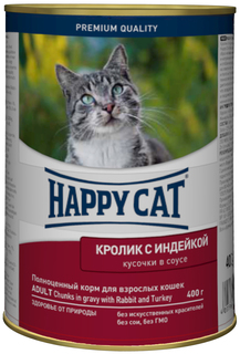 Влажный корм для кошек Happy Cat, кролик, индейка, 12шт по 400г