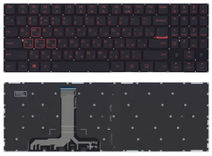 Клавиатура для ноутбука Lenovo Legion Y520 Y520-15IKB черная без рамки, красная подсветка OEM