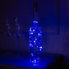 Гирлянда «Нить» 2 м роса с пробкой, IP20, серебристая нить, 20 LED, свечение синее, LR44х3 Luazon Lighting