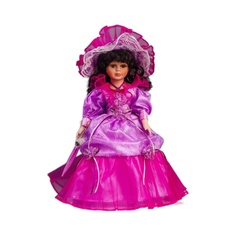 Кукла коллекционная КНР керамика, Леди Оливия в фиолетовом платье, с зонтом 40 см