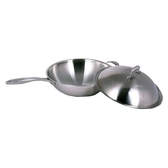 Сковорода WOK Indokor, н/ж сталь, 36см, с крышкой, ручка WIND36BL