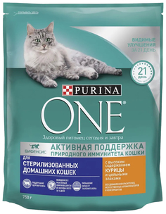 Сухой корм для стерилизованных кошек Purina ONE курица с цельными злаками, 8 шт по 750 г