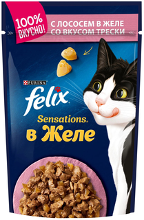 Влажный корм Felix Sensations с лососем и треской в желе для кошек 75 г