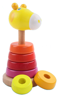 Деревянная игрушка пирамидка Рыжий кот Жирафик ИД-7990, 15.4 см