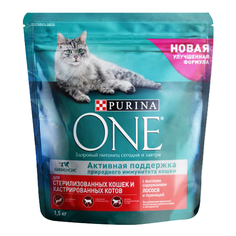 Сухой корм для стерилизованных кошек One Purina с лососем и пшеницей 1,5 кг O.N.E.
