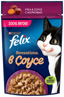 Влажный корм для кошек Felix Sensations с уткой в соусе с морковью 75 г