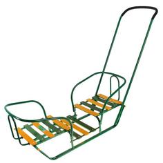 Санки для двойняшек с толкателем, цвет зеленый Nika