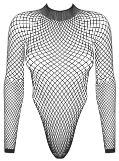 Стильное сетчатое боди с длинным рукавом Obsessive черное XL-XXL