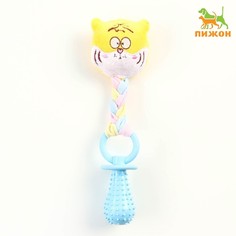 Игрушка "Тигр" с погремушкой + голубая TPR соска, 19 см Пижон