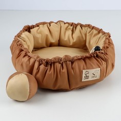 Лежанка для кошек и собак двусторонняя с игрушкой «Кофе с молоком» 50-30х12 см Пушистое счастье