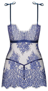 Эффектное кружевное боди Obsessive Flowlace синее L-XL