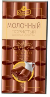 Шоколад Спартак ZA молочный пористый 55% 75 г
