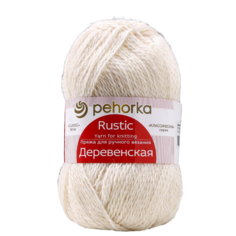 Пряжа Деревенская 100% полугрубая шерсть 250м/100гр (01-Белый) Пехорка