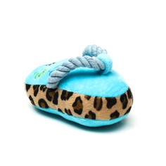 Игрушка мягкая для собак Пижон Тапок с канатом, с пищалкой, 15 см, голубая