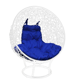 Кресло M-GROUP "КРУГ" на подставке с ротангом белое, синяя подушка