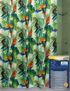Комплект штора для ванной и кольца BIRDS JUNGLE (ТУКАНЫ) AKCH-21255 Bath Plus
