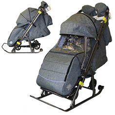 Санки-коляска Кидс 3-3С (серо-зеленый джинс) Galaxy