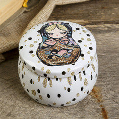 Шкатулка металл круглая "Матрёшка" МИКС 5х6,5х6,5 см No Brand