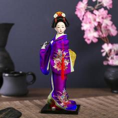 Кукла коллекционная Японка в фиолетовом кимоно с флейтой 25х9,5х9,5 см No Brand