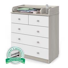 Комод детский с пеленальным столиком Сириус-2 805 ЛДСП, ясень шимо светлый/белый, 5 ящиков No Brand